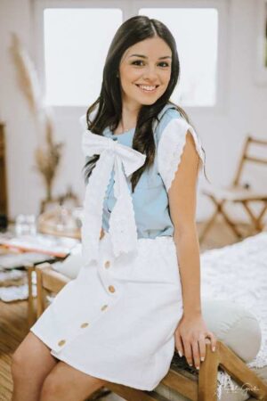 chemisier bleu dentelle de calais