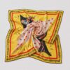 Grand foulard en soie imprimé motif artistique jaune & pois rouges, 87 x 87 cm