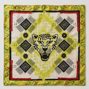 Foulard en soie GABRIANA Panthère solaire, grand format 87 x 87 cm