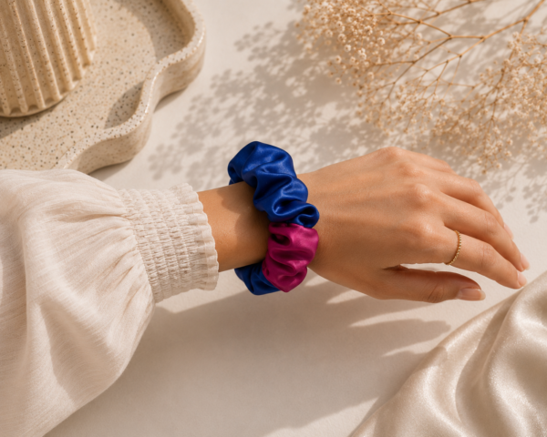 Chouchouen soie bicolore bleu royal & fuchsia