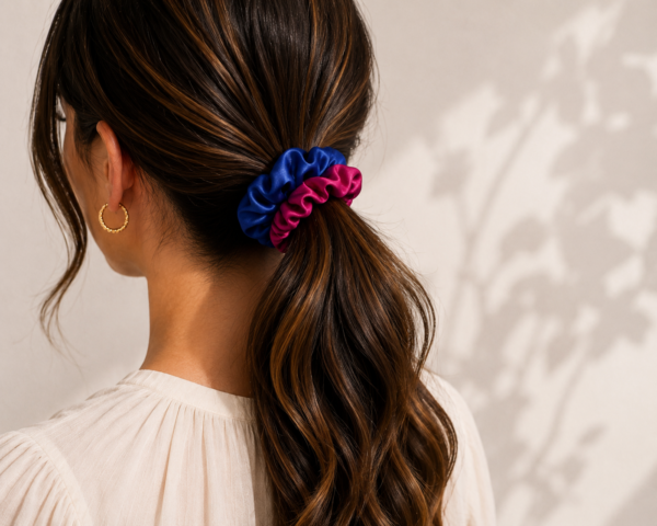 Chouchouen soie bicolore bleu royal & fuchsia